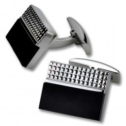 Cufflinks made of stainless steel, high-gloss, square, 17x17mm, with mother-of-pearl inlay in the middle,