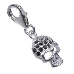 Skull pendant to attach to a charm bracelet, deadly chic, black crystals in the skull