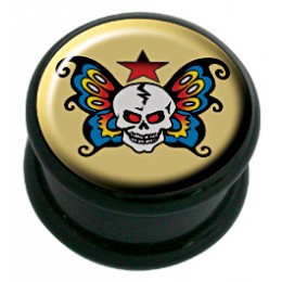 Plastic picture plug with a skull and wings motif