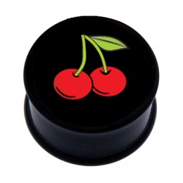Plastic picture plug with CHERRIES motif - for the left ear