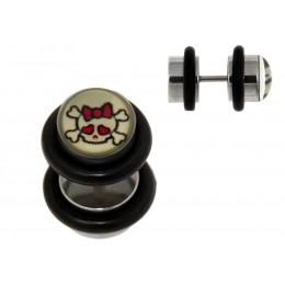 Pseudo plug, 316L pin, 1.2x4.5x6mm, skull kitten, white