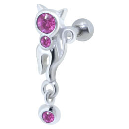 316L Helix ear piercing 1.2x6, motif stylized cat made of 925 sterling silver