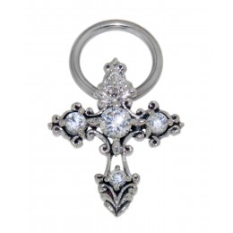 Decorative piercing made of surgical steel and sterling silver for the nipple, cross with 4 round zirconia