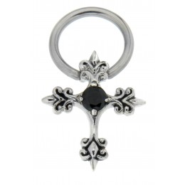 Decorative piercing made of surgical steel and sterling silver for the nipple, cross with a zirconia