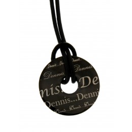 Pendant donut made of stainless steel PVD coated black with engraving "Name" in different fonts