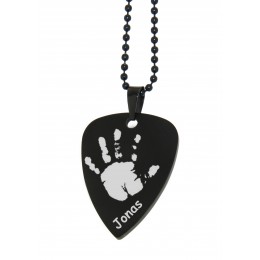 Pendant Plectrum made of stainless steel PVD coated black engraved with a hand or footprint and name