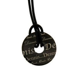 Pendant donut made of stainless steel PVD black coated with engraved name