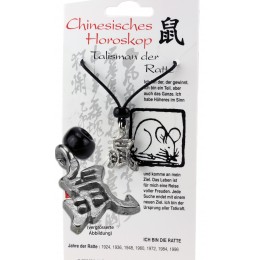 Chinese horoscope sign Rat, pewter, cord & card