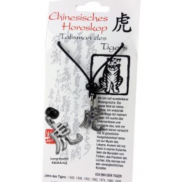 Chinese horoscope sign TIGER, pewter, cord & card
