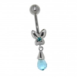 Navel piercing with butterfly motif made of 925 sterling silver and pendant crystal briolette