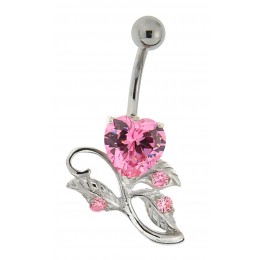 Navel piercing with set zircons, rose with thorns