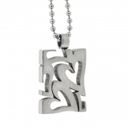 Rectangular stainless steel pendant with punched hearts