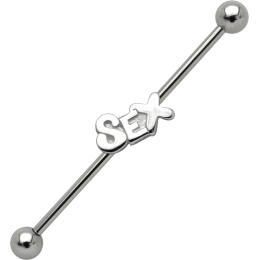 Industrial ear piercing made of surgical steel with SEX lettering