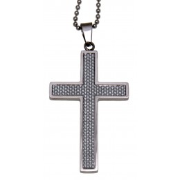 Cross-shaped pendant made of stainless steel with carbon inlay