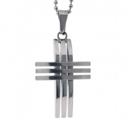 Stainless steel chain pendant cross in stripes design