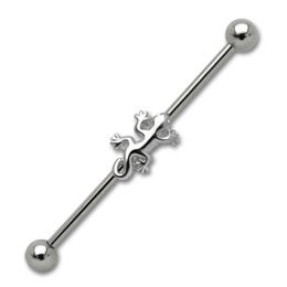 Industrial ear piercing made of surgical steel with salamander