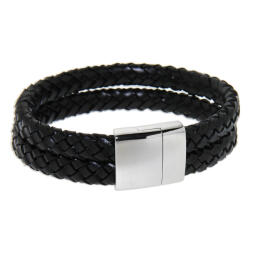 Leather bracelet braided black