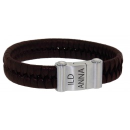Real leather bracelet dark brown with stainless steel magnetic clasp and individual engraving