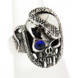 Heavy silver ring skull with snake