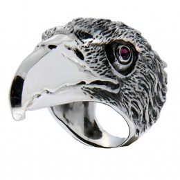 Solid ring made of 925 sterling silver, oxidized. Motif bird of prey