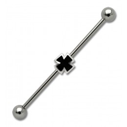 Industrial barbell made of surgical steel with a cross