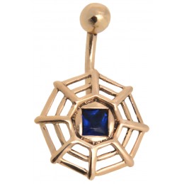 9 carat gold navel piercing SPIDER WEB, dark blue crystal