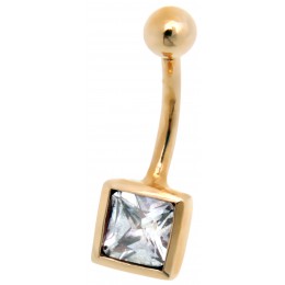 9k gold belly button piercing with Swarovski stone, square and light blue