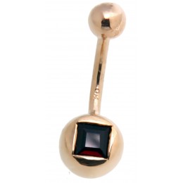 9ct gold belly button piercing with red crystal below