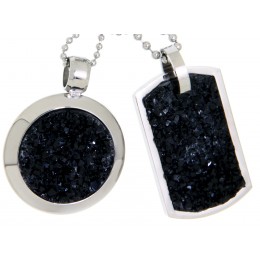 Partner pendant made of stainless steel with black minerals and individual engraving