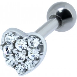 Helix ear piercing motif HEART made of silver, elegantly set with crystals