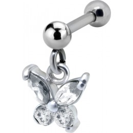 316L steel helix ear piercing 1.2x6mm, crystal BUTTERFLY pendant