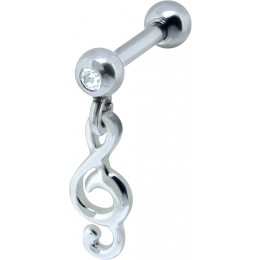 316L steel helix ear piercing 1.2x6mm, TREBLE CLEF pendant