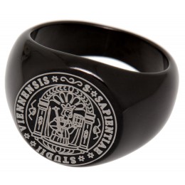 Round signet ring made of stainless steel with black PVD coating and individual engraving