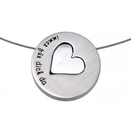 Pendant made of stainless steel, round, in two parts with a heart in the middle and an individual engraving