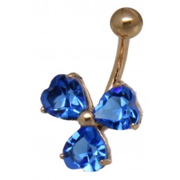 9 carat gold navel piercing, extravagant with dark blue navette crystals