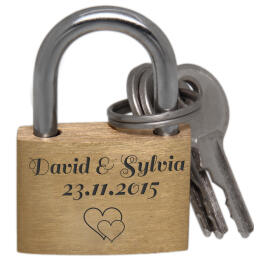 Mini love lock 20mm wide made of brass with your desired engraving