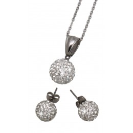 Necklace pendant and ear stud jewelry set in stainless steel with crystals