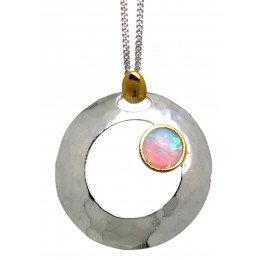 Fine necklace OPP04 made of 925 sterling silver, partially gold-plated with synthetic opal - light pink