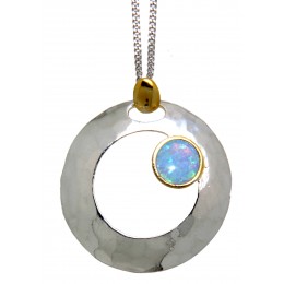 Fine necklace OPP04 made of 925 sterling silver, partially gold-plated with synthetic opal - light blue