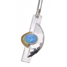 Fine necklace OPP02 made of 925 sterling silver, partially gold-plated with synthetic opal - light blue