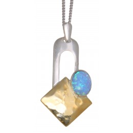 Fine necklace OPP03 made of 925 sterling silver, partially gold-plated with synthetic opal - light blue