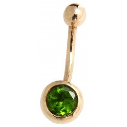 9ct gold belly button piercing with green crystal below
