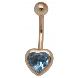 9 carat gold belly button piercing, elegant heart, with aquamarine crystal