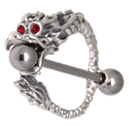 Nipple piercing made of 925 sterling silver dragon swallows world