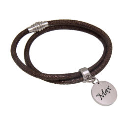 Real leather bracelet made of nappa leather bronze colored with round pendant, double wrapped 17cm / 18cm / 19cm / 20cm / 21cm 