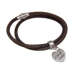 Genuine leather bracelet made of nappa leather bronze-colored with heart pendant, double wrapped 17cm / 18cm / 19cm / 20cm / 21