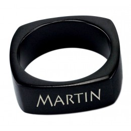 Square ring made of stainless steel PVD black coated with individual engraving
