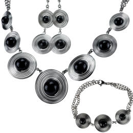 SET BLACK BALLS: necklace, bracelet and earrings with black agate balls