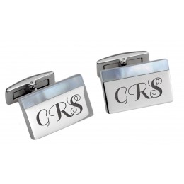 Cufflinks PEARL made of polished stainless steel with mother-of-pearl and engraving