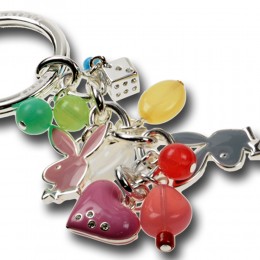 Playboy keychain with glass beads and bunnies